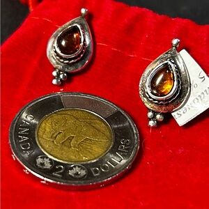 Amber and 925 🇮🇳 Silver Teardrop Earrings